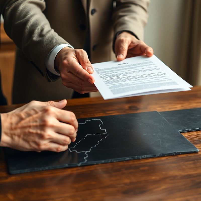 Mâini care predau un document juridic peste o masă lustruită